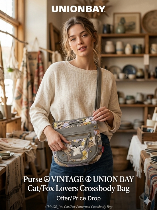UNIONBAY Handbags - Purse☮️VINTAGE☮️ UNION BAY Cat/Fox Lovers Crossbody Bag